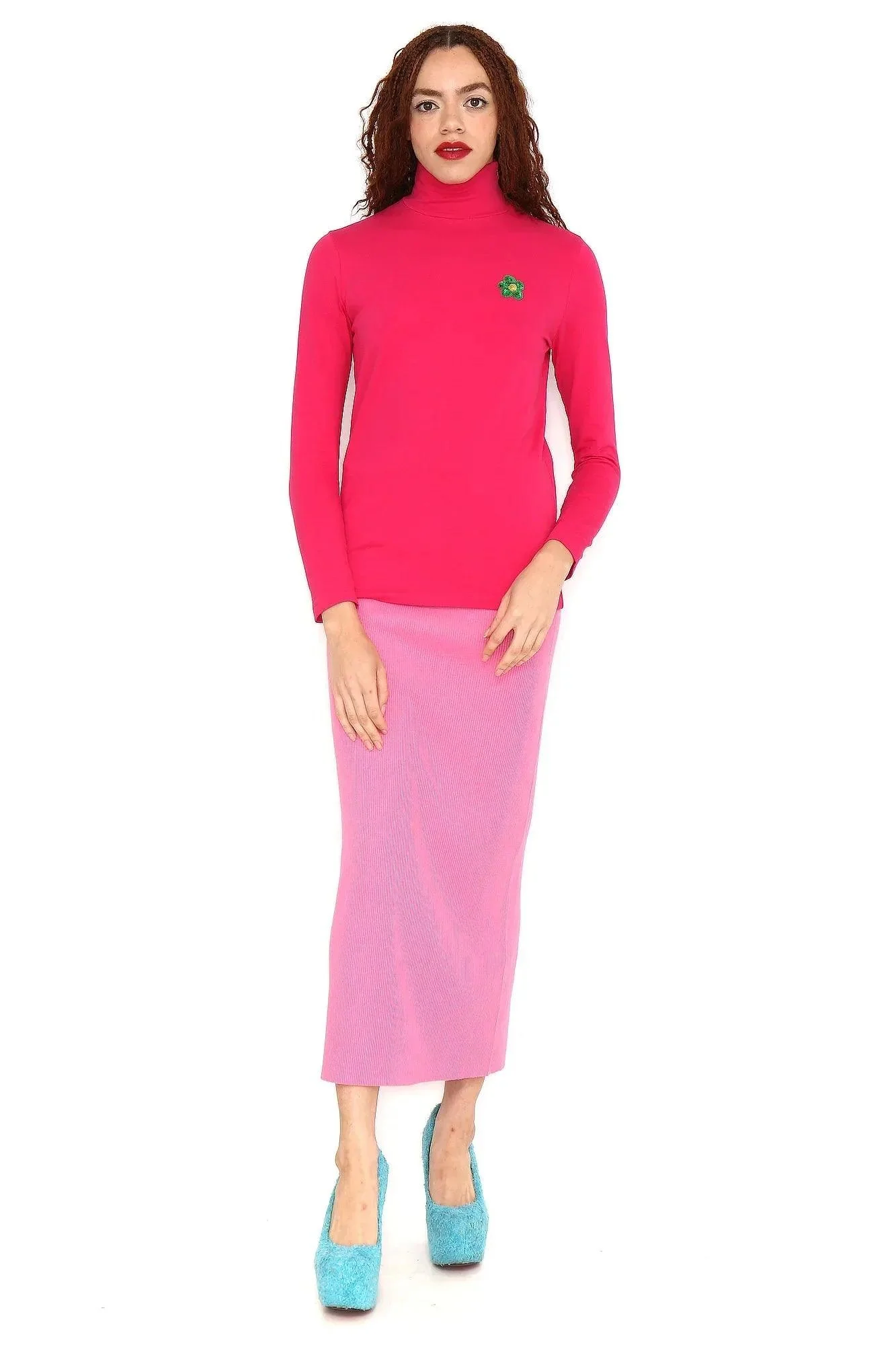 CAMISETA FUCSIA CA FLOR VERDE