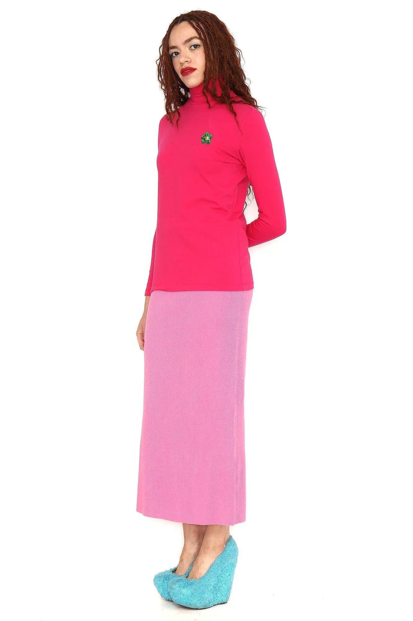 CAMISETA FUCSIA CA FLOR VERDE - Image 2