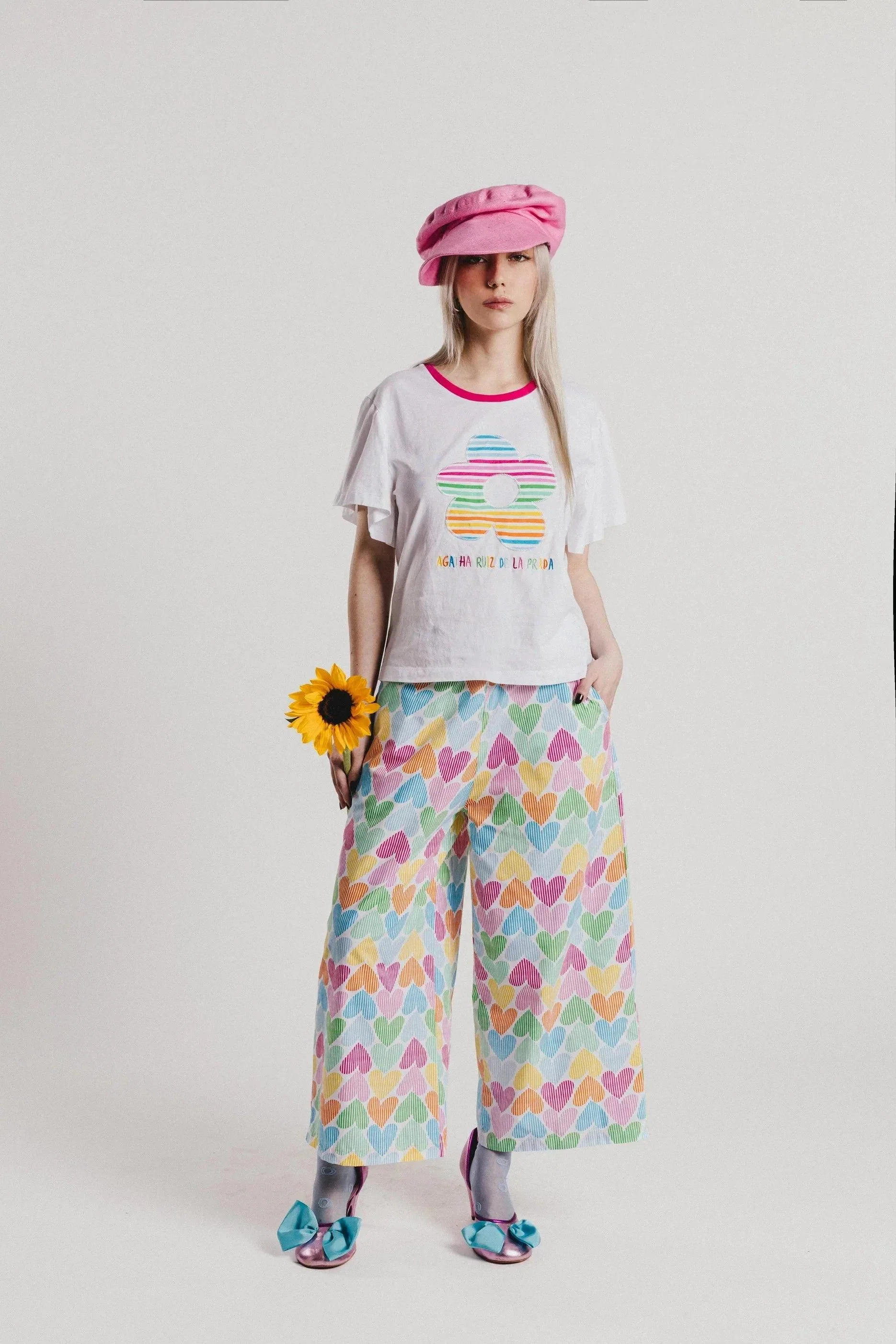 CAMISETA BLANCA FLOR RAYAS COLORES - Image 2