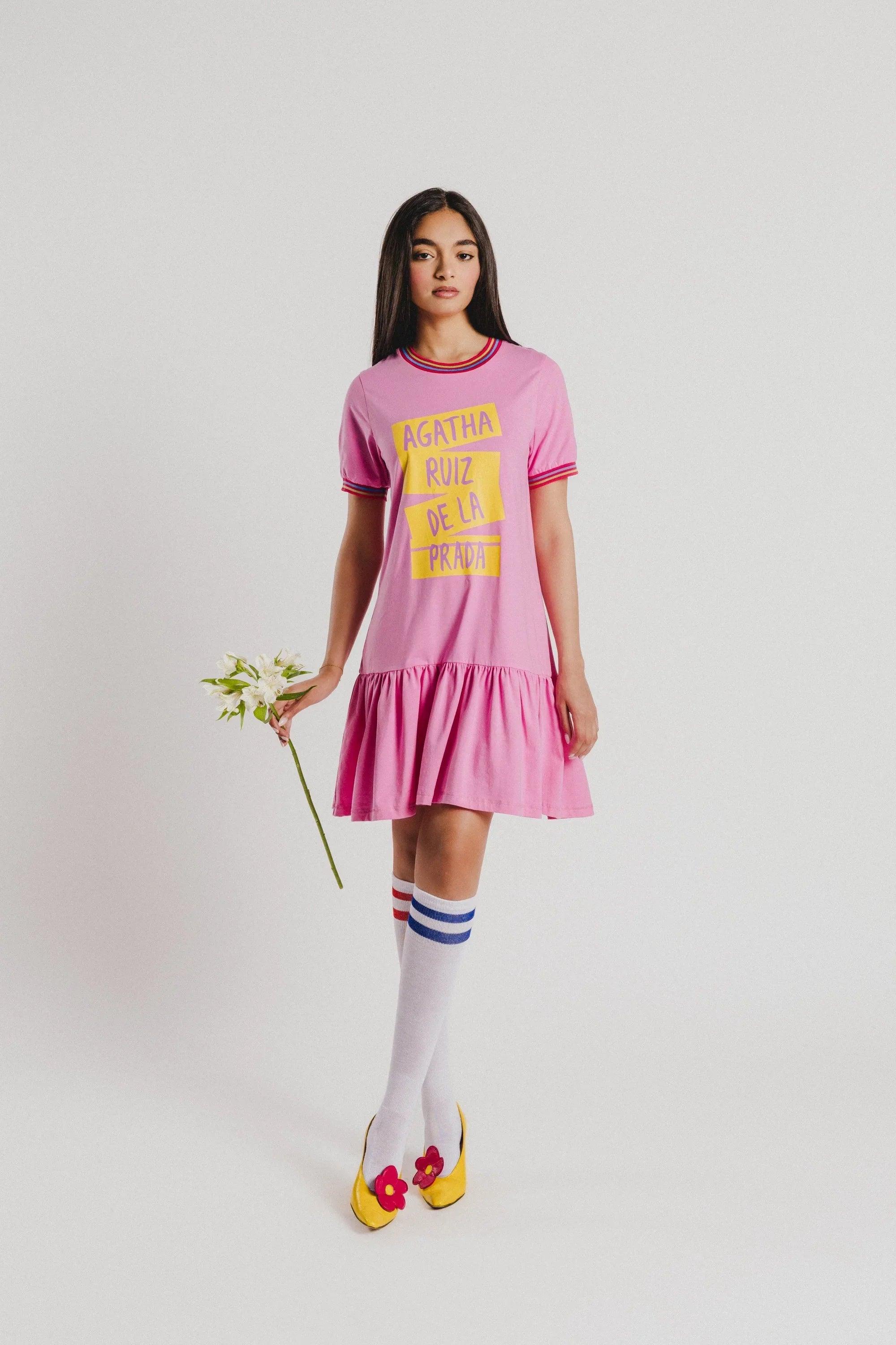 VESTIDO ROSA VOLANTE ARP