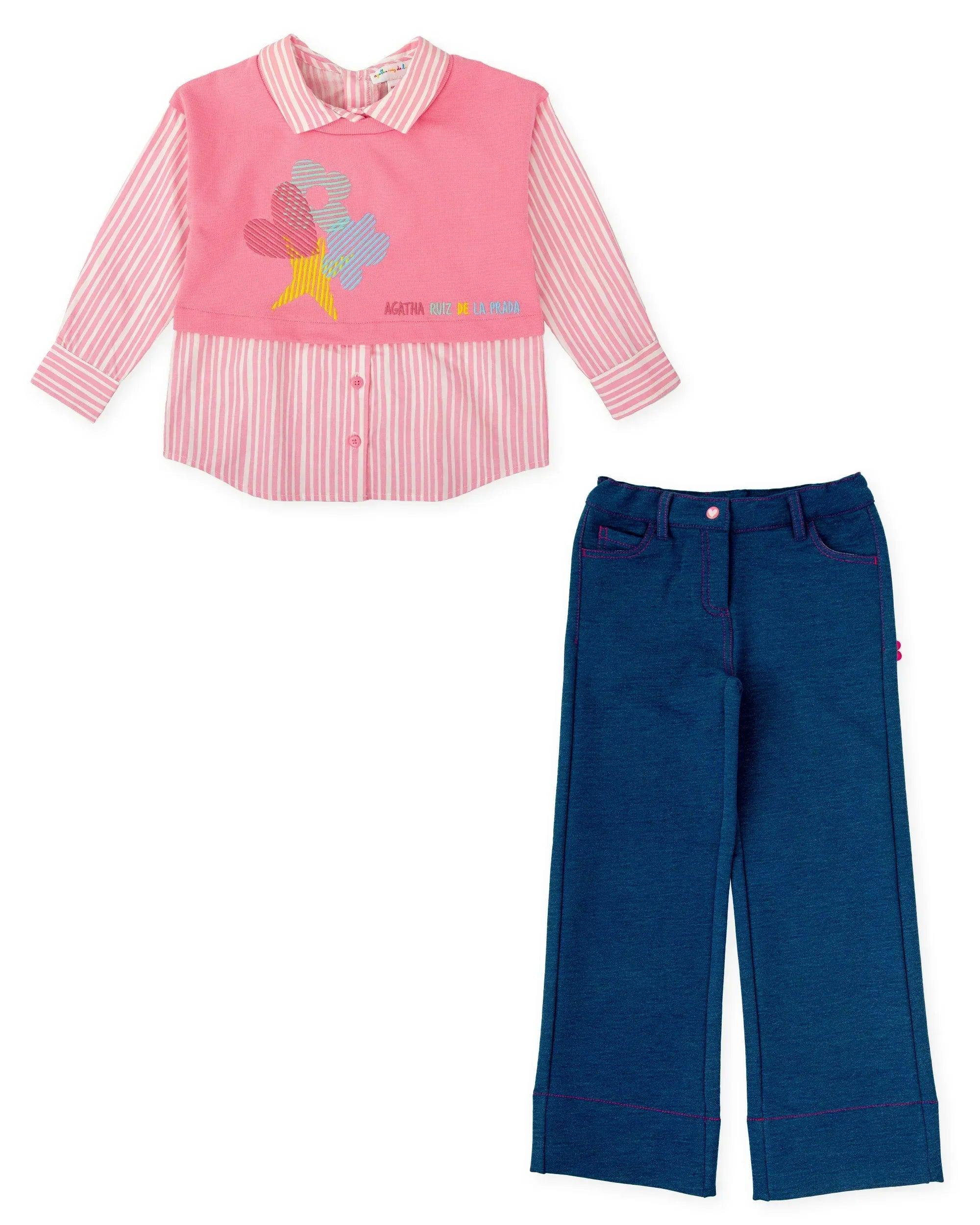 CONJUNTO CAMISA COMBINADA FRESA Y PANTALÓN DENIM - Image 3