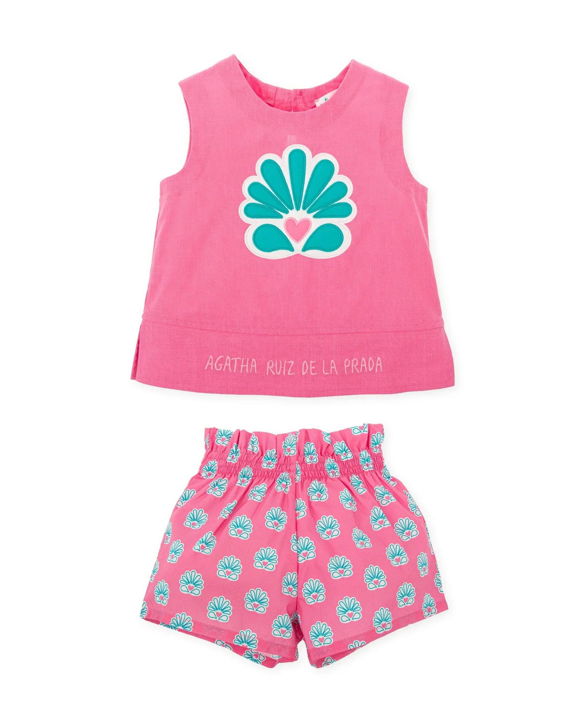 CONJUNTO SIN MANGAS ROSA + SHORTS ESTAMPADO INDIA - Image 3