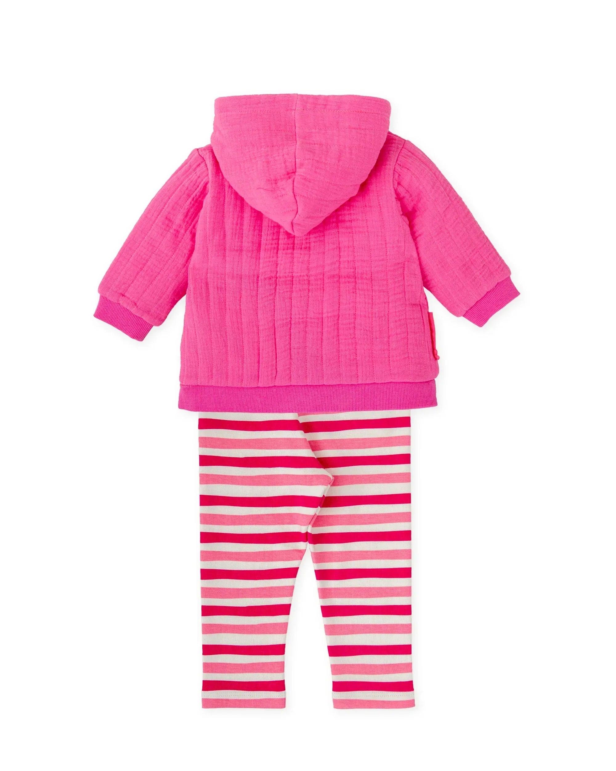 CONJUNTO SUDADERA ACOLCHADA CAPUCHA Y LEGGINS RAYAS FUCSIA - Image 2