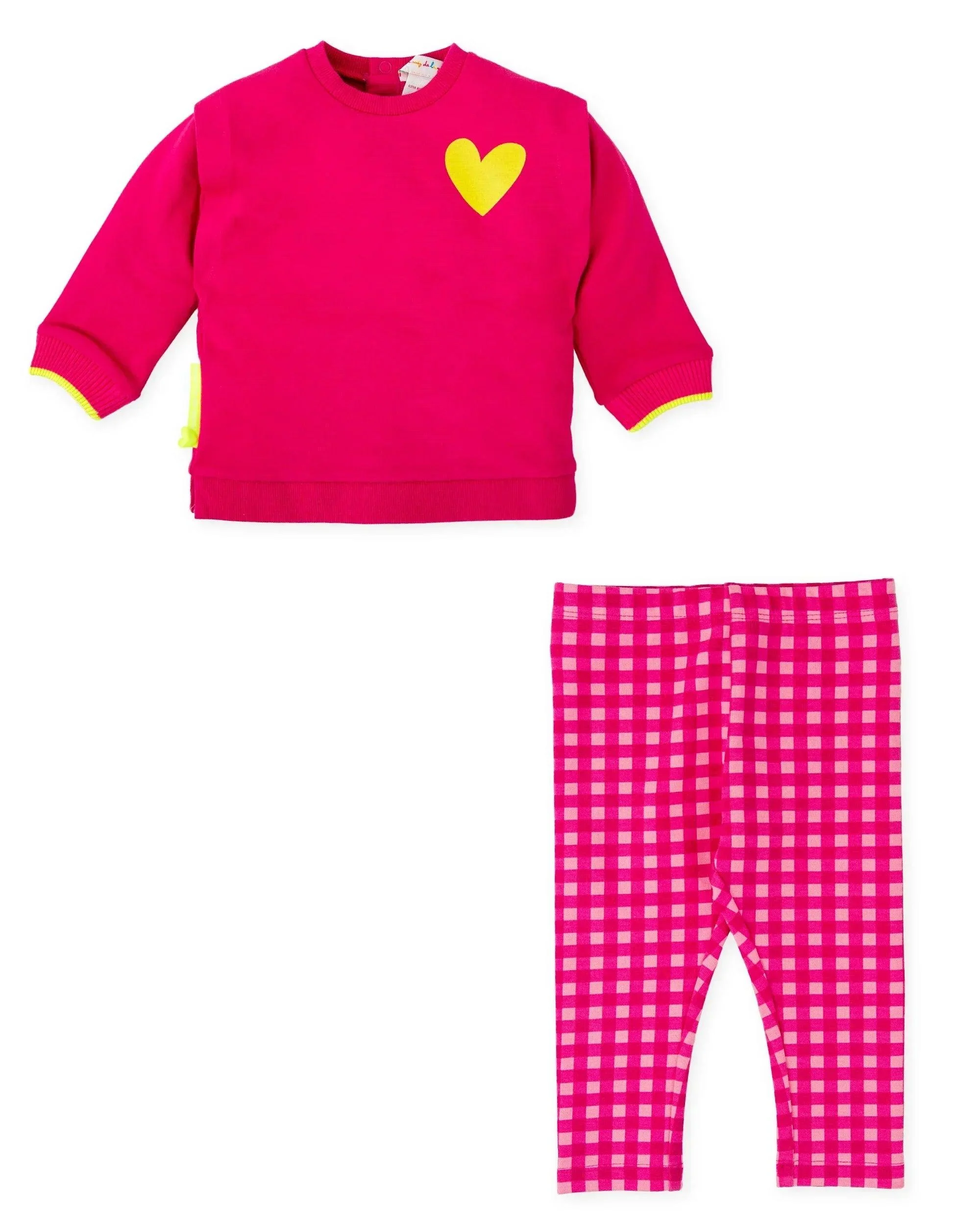 CONJUNTO SUDADERA CORAZÓN FLÚOR Y LEGGINS CUADROS FUCSIA - Image 4