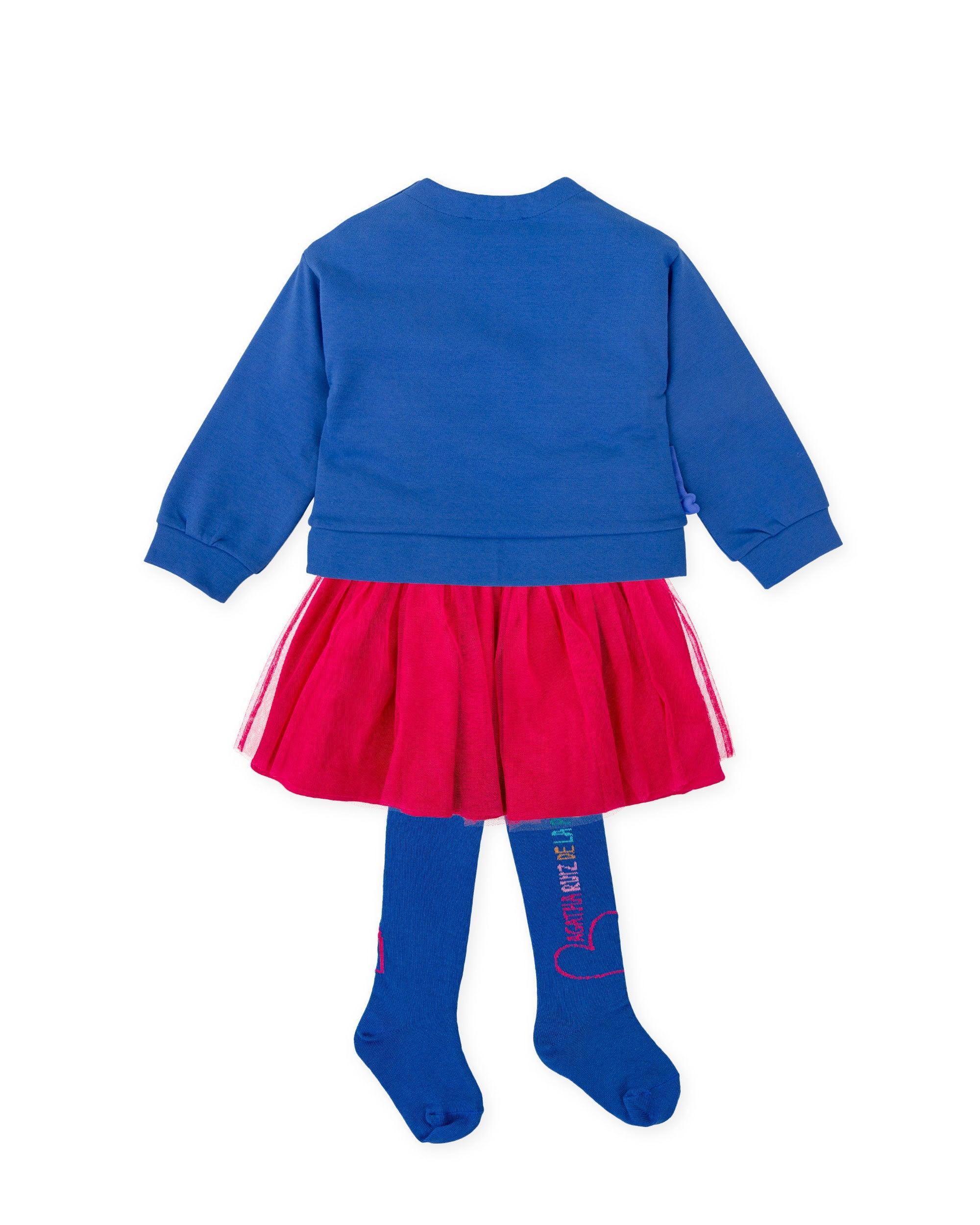 CONJUNTO SUDADERA LAZOS AZUL ELECTRICO Y FALDA FUSCIA CON LEOTARDOS - Image 2