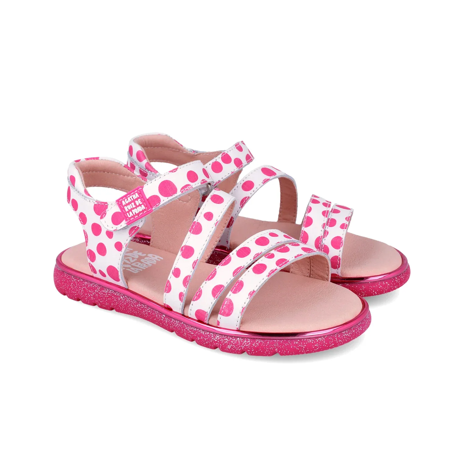 SANDALIA ESTAMPADA BLANCO Y FUCSIA