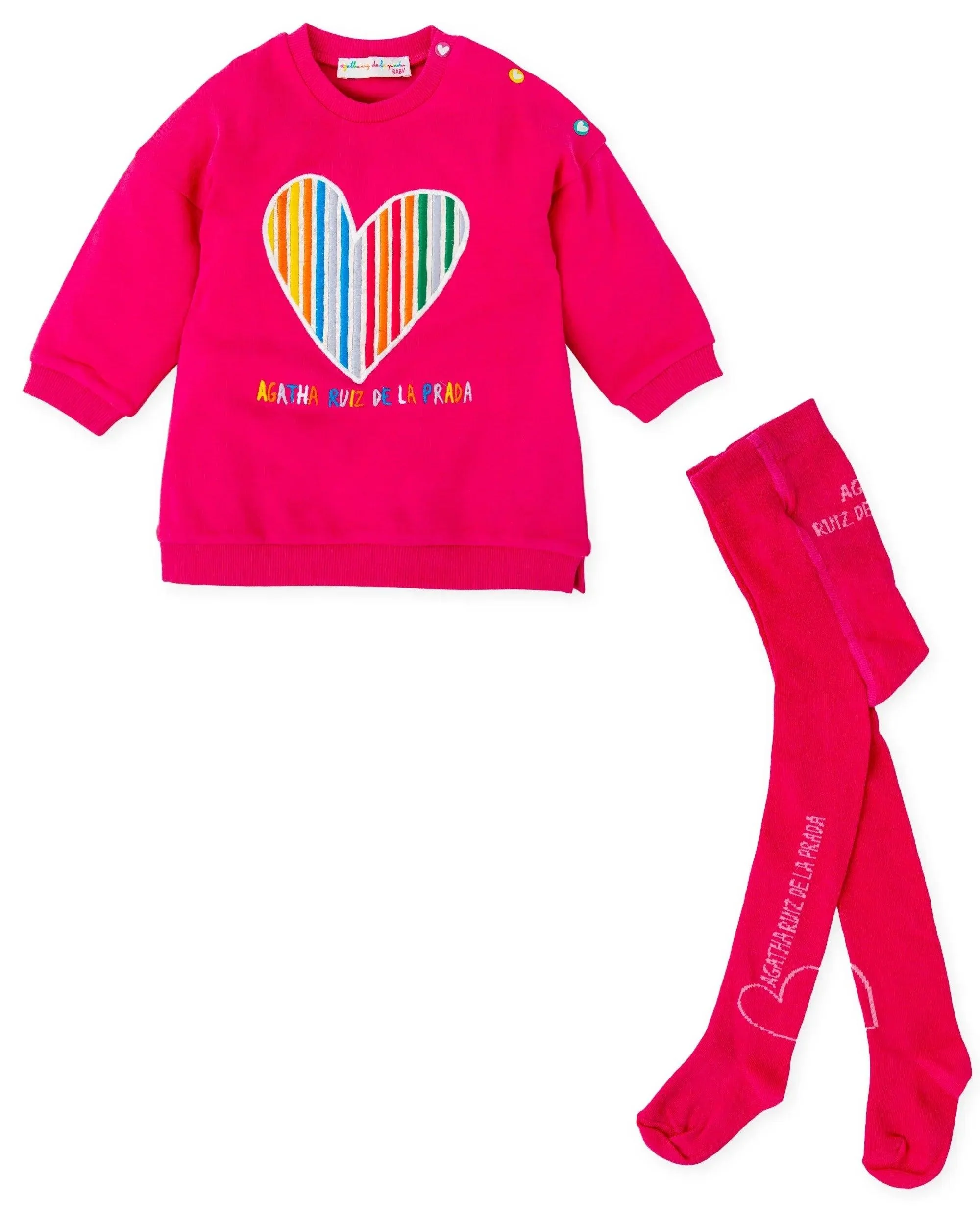 VESTIDO CORAZÓN RAYADO FUCSIA CON LEOTARDOS - Image 3