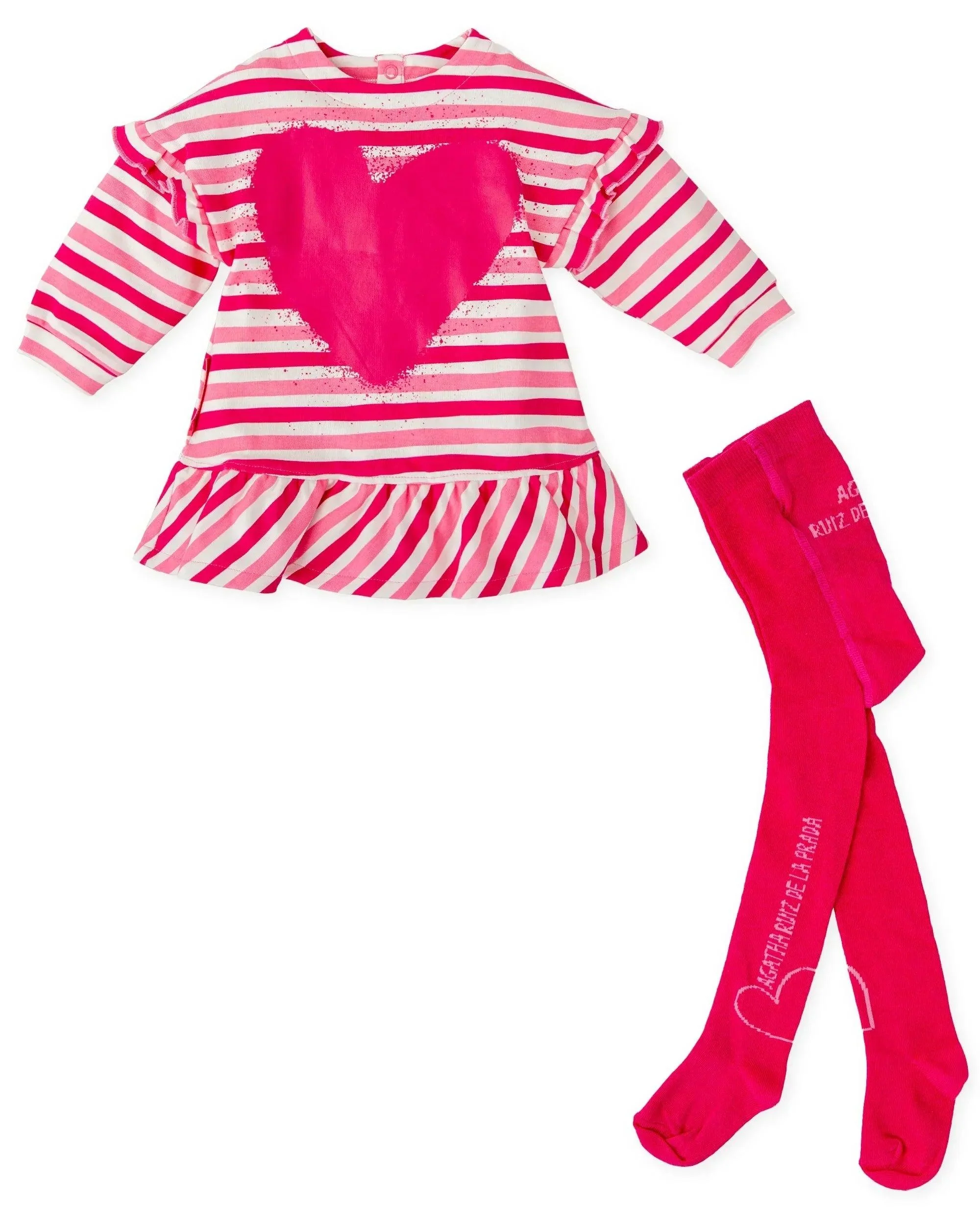 VESTIDO CORAZÓN RAYAS FUCSIA CON LEOTARDOS - Image 3