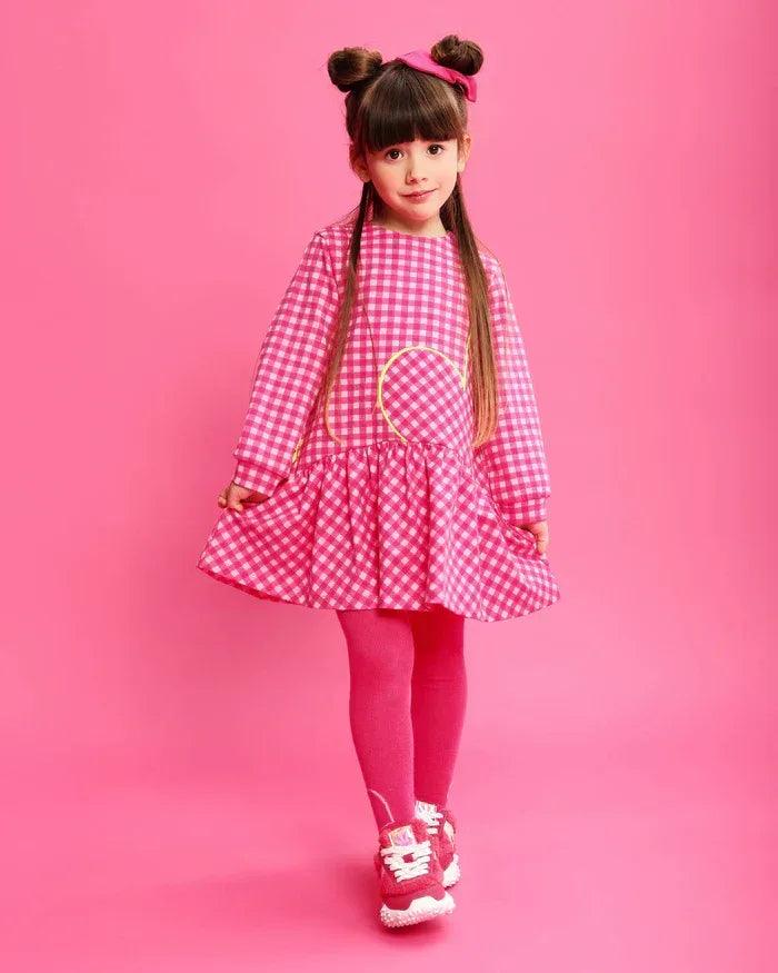 VESTIDO CUADROS FUCSIA CON LEOTARDOS