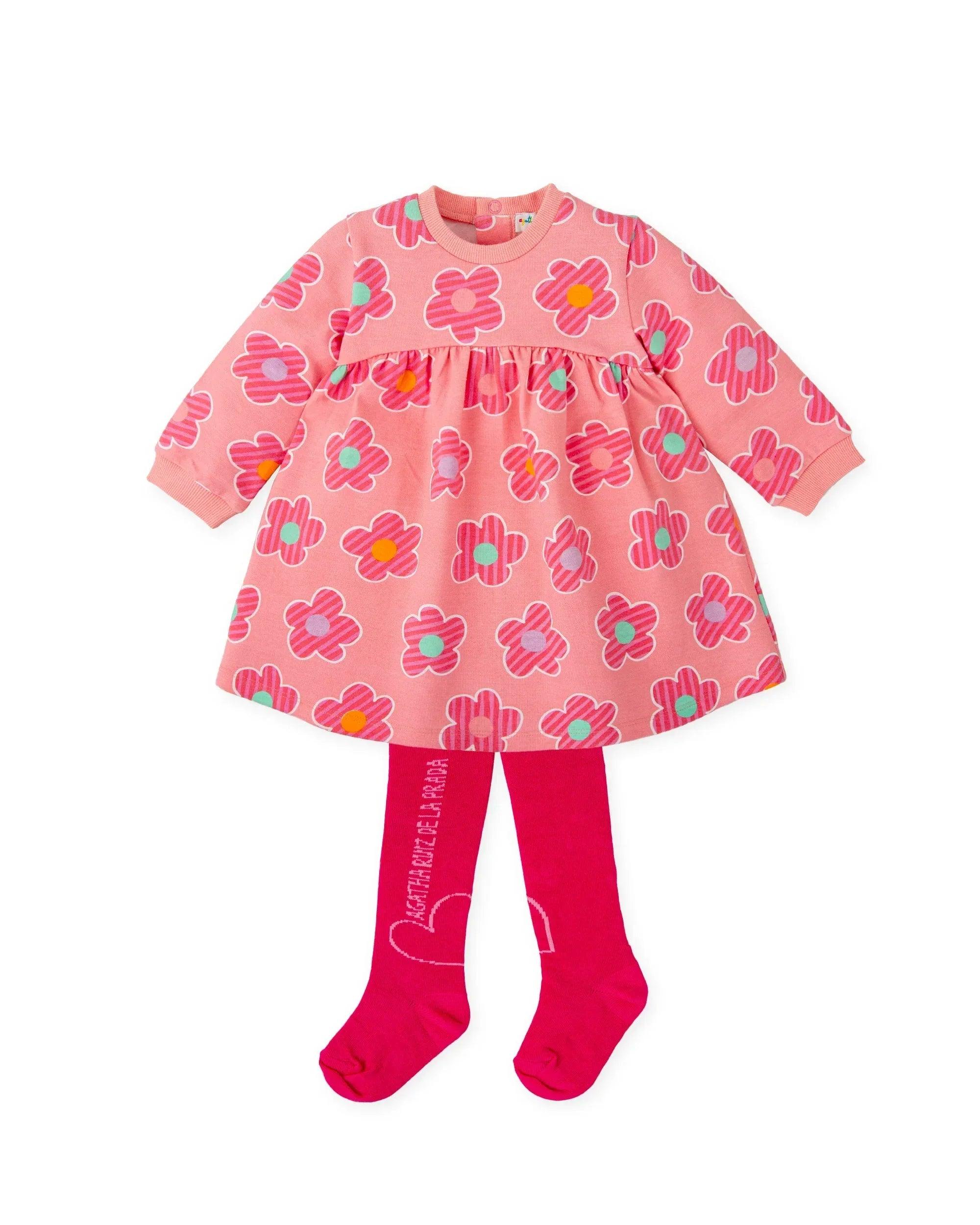 VESTIDO FLORES ROSA CON LEOTARDOS