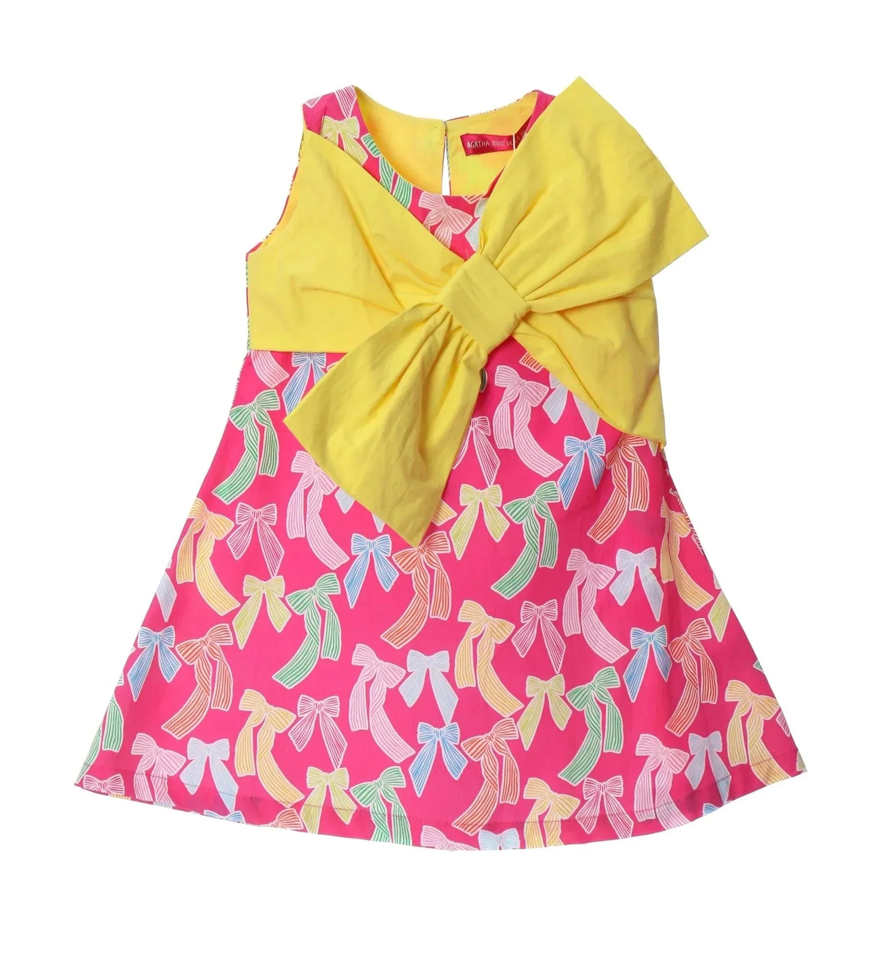 VESTIDO LAZO AMARILLO FUCSIA LAZOS