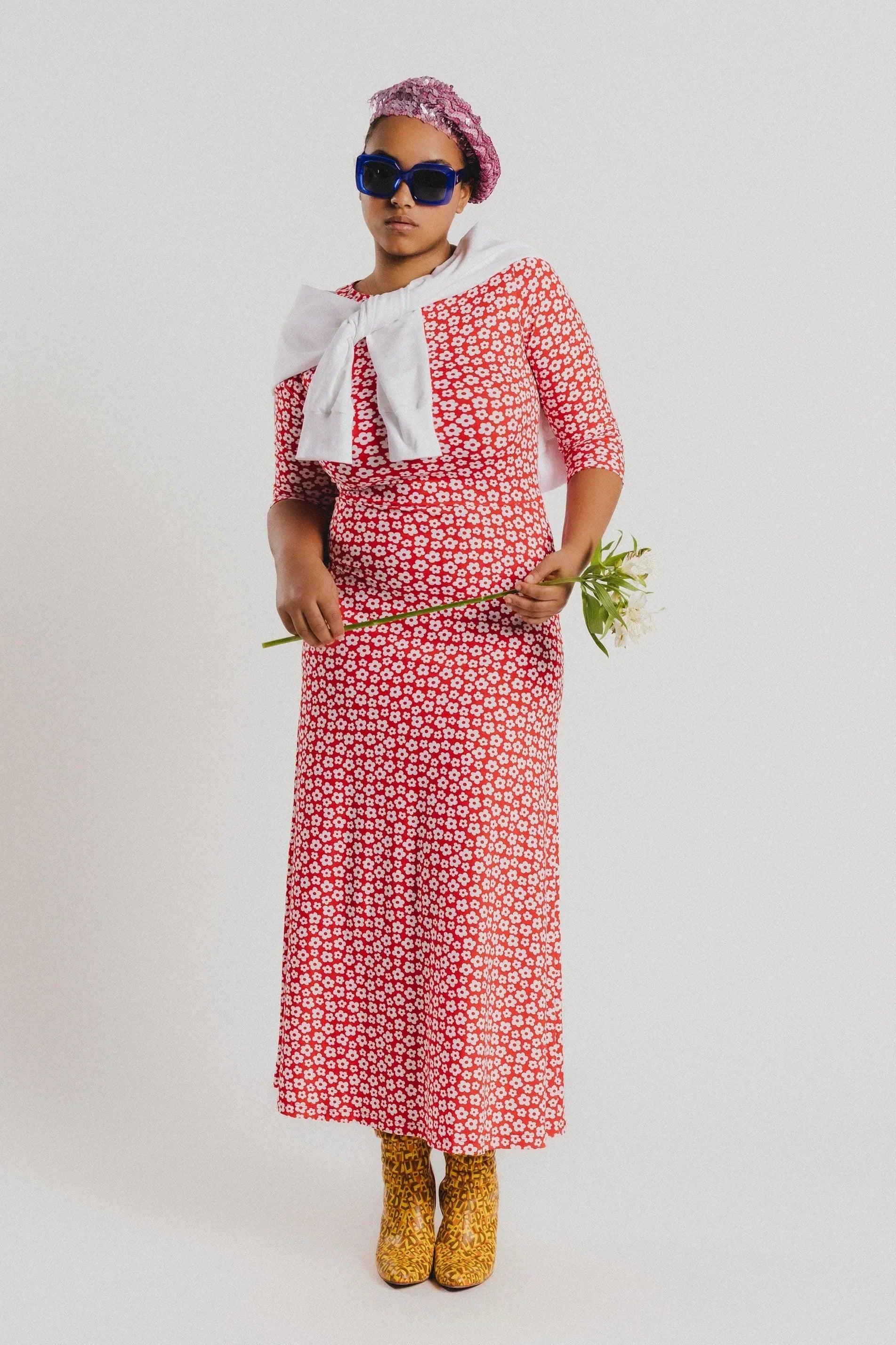 VESTIDO ROJO FLORECITAS BLANCAS - Image 3