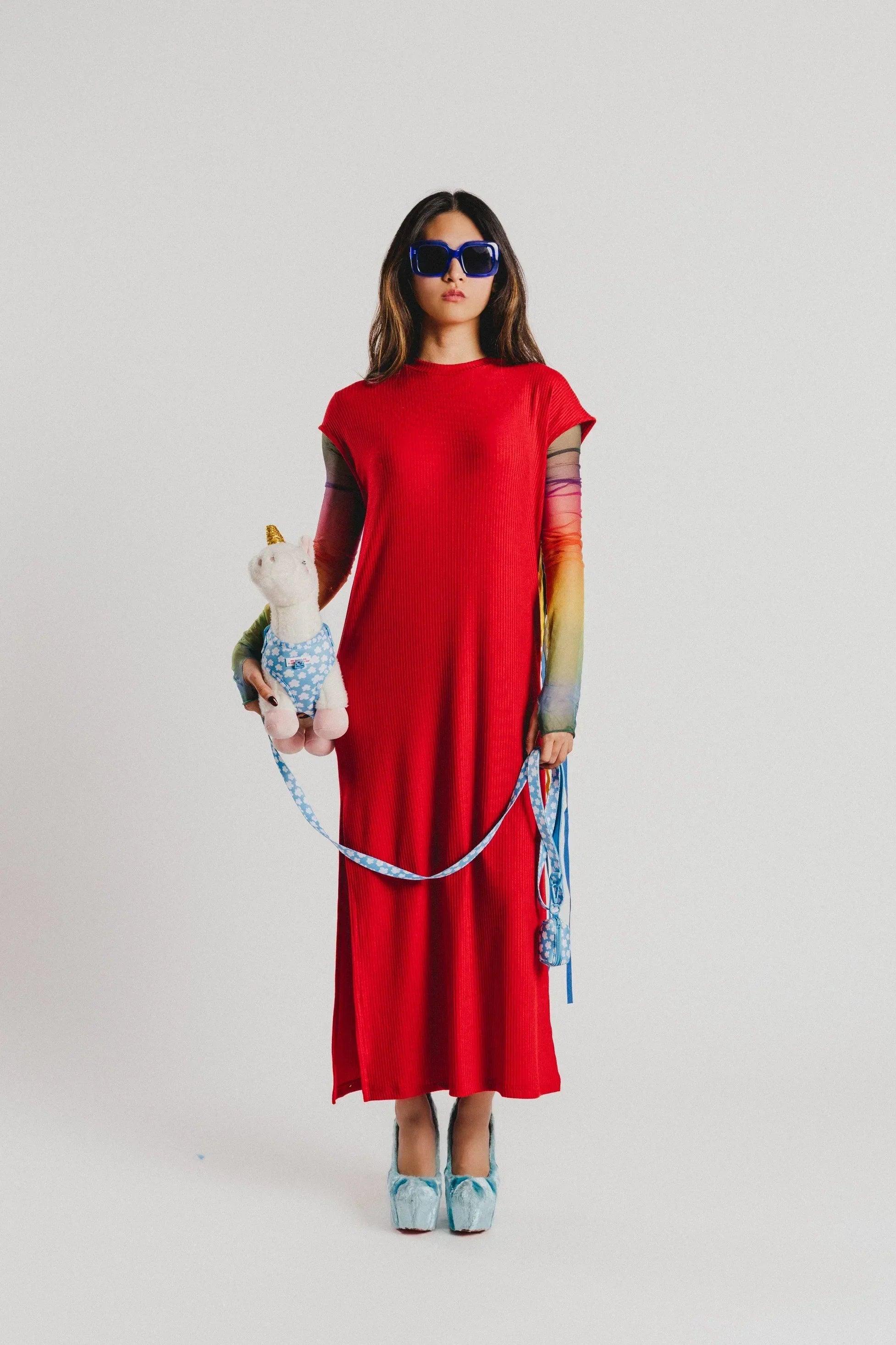 VESTIDO ROJO GALLOS
